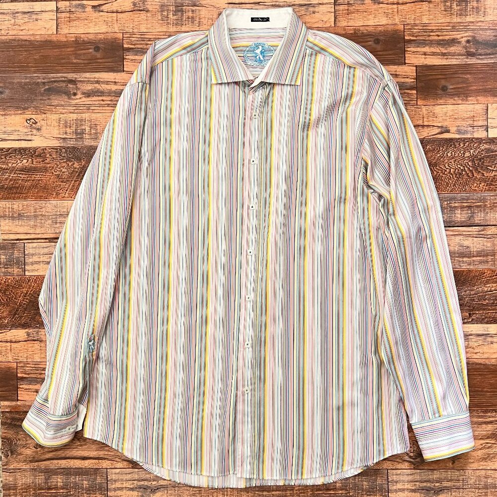 Bugatchi Long Sleeve Button Down Striped Classic Fit Shirt XXL 100% Cotton